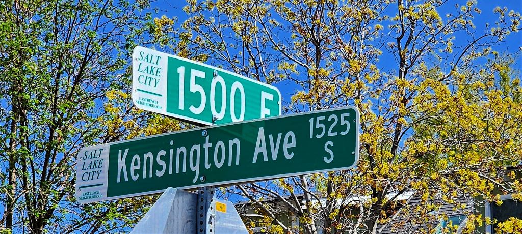 Street sign - 1500 E and Kensington Ave in Salt Lake City